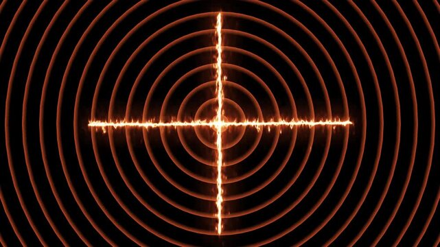 Futuristic scanning interface featuring glowing target crosshair, concentric circles, and digital signal wave effects on a dark background. Ideal for cybersecurity, military technology, tracking syste
