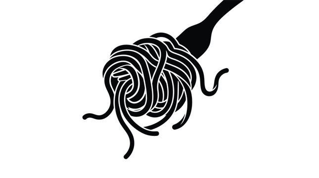 Spaghetti on fork black silhouette against white background