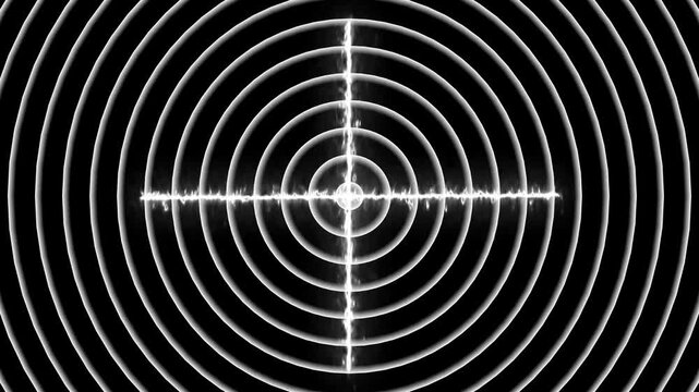 Futuristic scanning interface featuring glowing target crosshair, concentric circles, and digital signal wave effects on a dark background. Ideal for cybersecurity, military technology, tracking syste