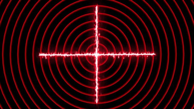 Futuristic scanning interface featuring glowing target crosshair, concentric circles, and digital signal wave effects on a dark background. Ideal for cybersecurity, military technology, tracking syste