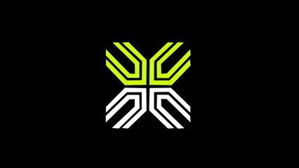Obraz premium Modern futuristic geometric emblem glowing lines on Minimal abstract technology logo design for gaming, cyber security, esports, digital branding, AI, innovation and modern business identity concepts
