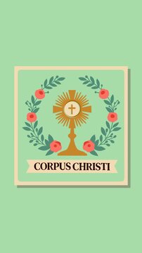 Elegant Corpus Christi themed footage featuring a sacred Eucharist symbol with floral decorations. Perfect for Christian celebrations, church presentations, worship events, and religious content.