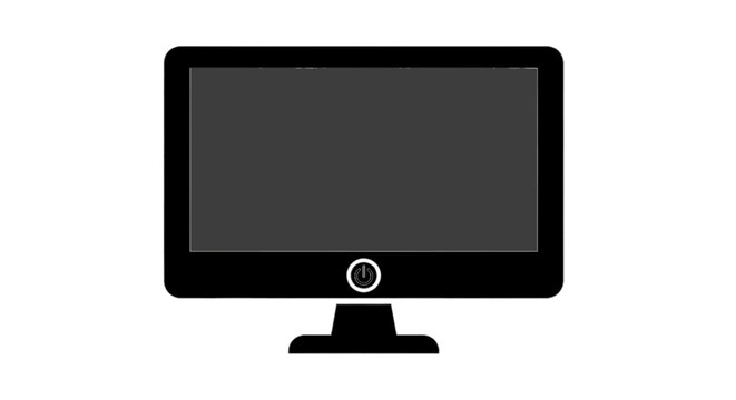 Minimal black silhouette icon, simple flat vector, bold black shape, no, no shading computer monitor icon with power button symbol on a, flat icon style