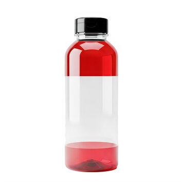 Clear Plastic Bottle with Red Liquid and Black Cap Isolated transparent