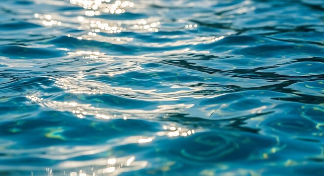 Ocean water surface with sunlit reflections and ripples, tranquil summer background for wellness, travel, and outdoor marketing concepts
