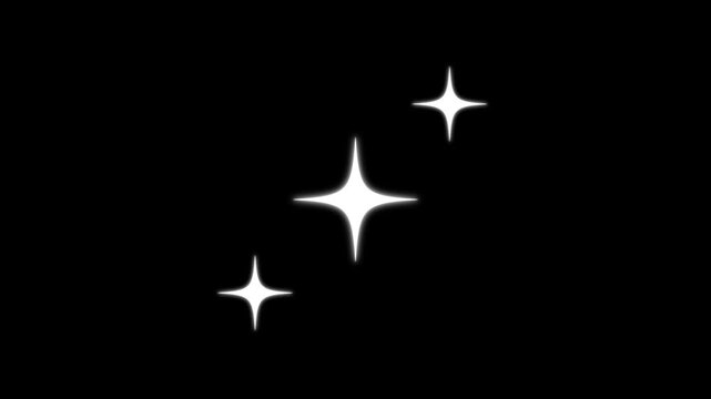 Twinkling Stars animation, fast line glitter motion, white cartoon blinking stars, flat vector doodle sparkle, glowing light trails, 2d shining twinkle effect chroma key black background 4K
