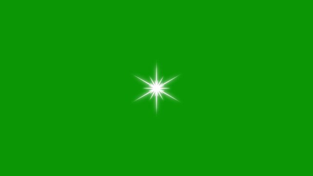 Sparkling Star Twinkle Glitter White cartoon doodle animation, flat vector blinking shining light twinkling effect glowing on transparent green screen background, starry sky festive loop 4k
