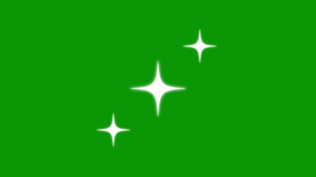 Twinkling Stars animation, fast line glitter motion, white cartoon blinking stars, flat vector doodle sparkle, glowing light trails, 2d shining twinkle effect chroma key green background 4K