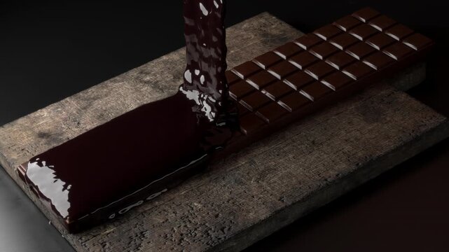a stream of liquid chocolate pouring down on a flat surface