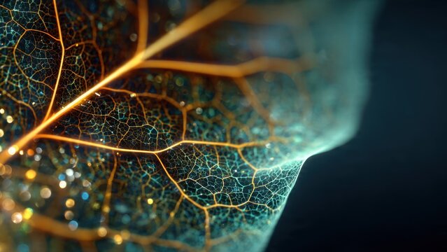 Golden Leaf Veins Under Microscope