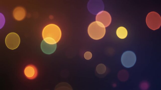 Soft Colorful Bokeh Circles Floating Gently in Dark Space, Cinematic Full HD Motion Background for Celebration and Holidays