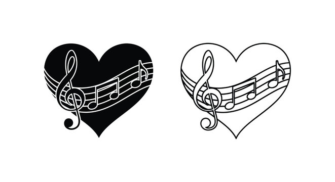 Heart shape with musical notes set melody
