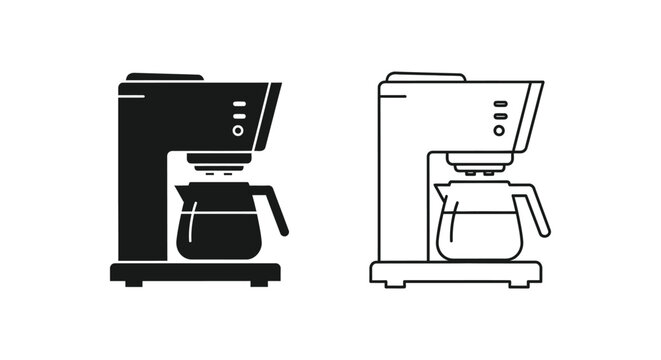 Coffee maker machine in silhouette and line