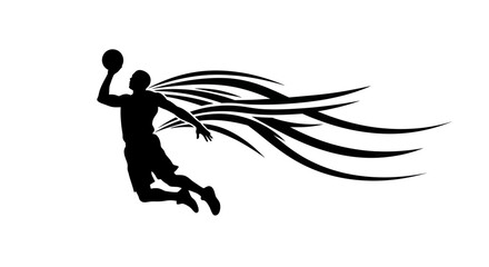 Basketball Player Silhouette Dunking with Abstract Flame Wings © Aziz