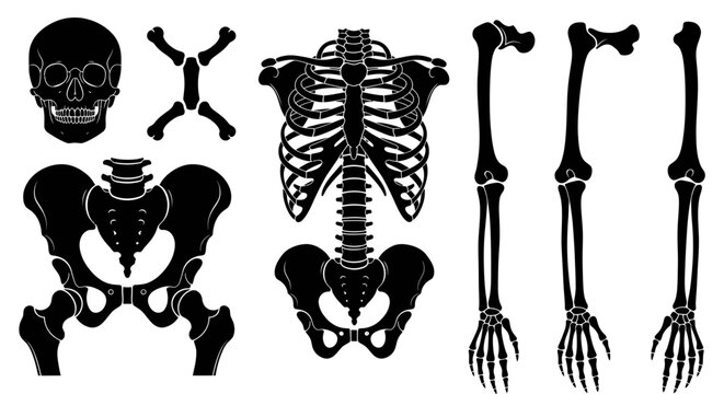 Human Skeleton Anatomy Illustration - Skull, Torso, Pelvis, Arms, Legs