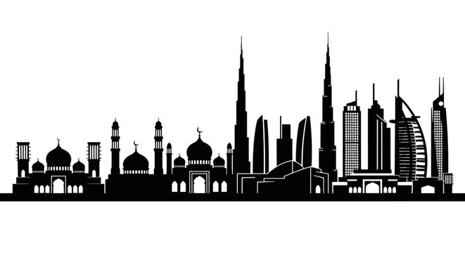 Dubai Skyline Silhouette: Iconic Architecture and Mosques
