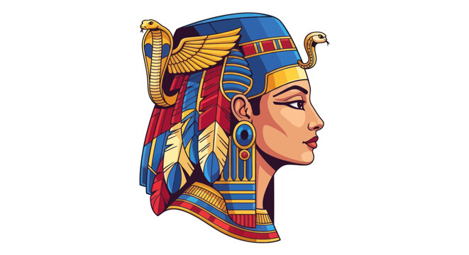 Egyptian Queen Profile Portrait, Nefertiti Headdress, Cobra Uraeus, Ancient Egypt Art