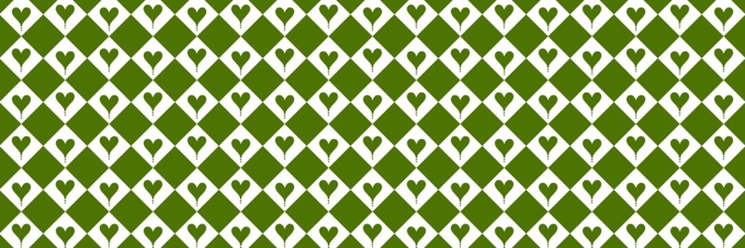 Rich olive green and white argyle diamond heart pattern. A classic seamless country-style geometric chessboard background for autumn picnic textiles.