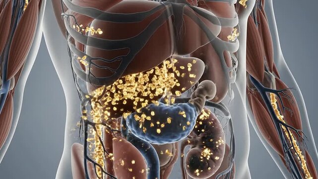 Detailed Anatomical Representation of the Endocrine System Highlighting Pancreas in Transparent Body Model for Medical and Educational Purposes