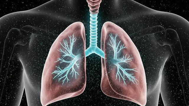 Detailed Anatomical Representation of Human Lungs Illustrating Respiratory System Features in Stunning 4K Resolution with Black Background Overlay Ideal for Medical and Educational Use