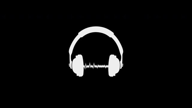 Headphone Icon and Audio Waveform looping on black transparent background. 4k animation easy to use