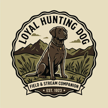 Loyal Hunting Dog Field and Stream Companion Vintage Emblem.
