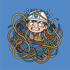 Fototapeta premium Electrician with tangled wires.