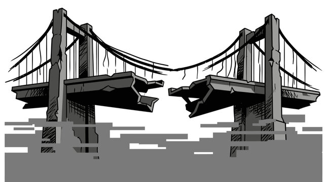 Broken Suspension Bridge Structure.