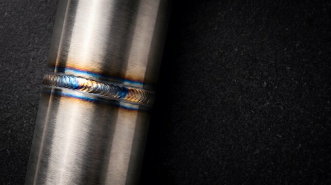 Close-up of a metal weld seam, industrial craftsmanship and precision Top view weld seam industrial macro close-up &mdash; steel metal surface manufacturing detail, professional background, copy space