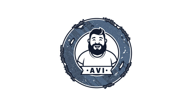 Friendly bearded man mascot in distressed circular badge