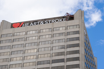 Naklejka premium Toronto, Ontario, Canada - May 11, 2026: Heart and Stroke Foundation building on Yonge St in Toronto, Ontario, Canada. The Heart and Stroke Foundation of Canada is a Non Profit organization 