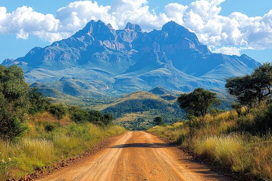 Dirt road leading to majestic mountains