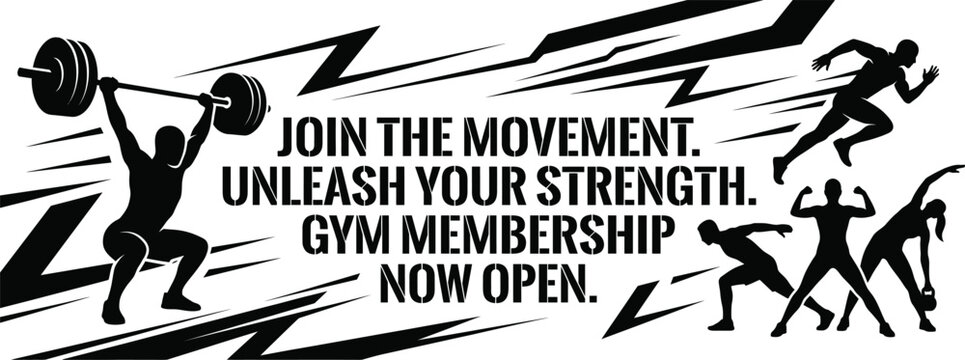 Fitness gym banner weightlifting running and exercise motivation