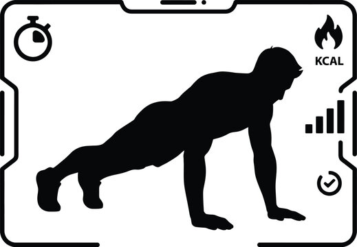 Push up exercise illustration fitness training workout and calorie tracking