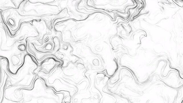 Minimalist monochrome background with curved black liquid lines on white texture. Topographic map style fluid waves. Perfect for elegant overlay, modern backdrop or artistic loop design.