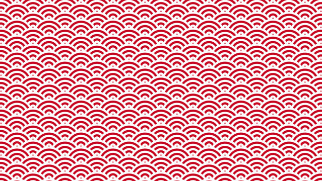 Red and white Japanese seigaiha wave seamless pattern background for textile and print