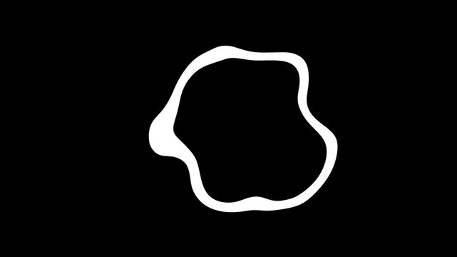 Minimalist white outline morphing continuously to form an organic, fluid blob shape on black.