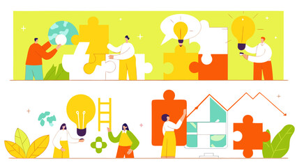 Fototapeta premium Flat design style web banners of teamwork and success. Vector illustration concepts for business workflow and success, project management, team building