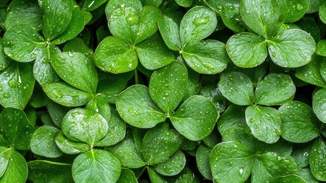 Green clover leaves with water droplets