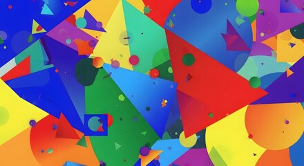 Fototapeta premium Vibrant Geometric Composition Featuring Overlapping Polygons and Floating Circles in a Multicolored Abstract Arrangement