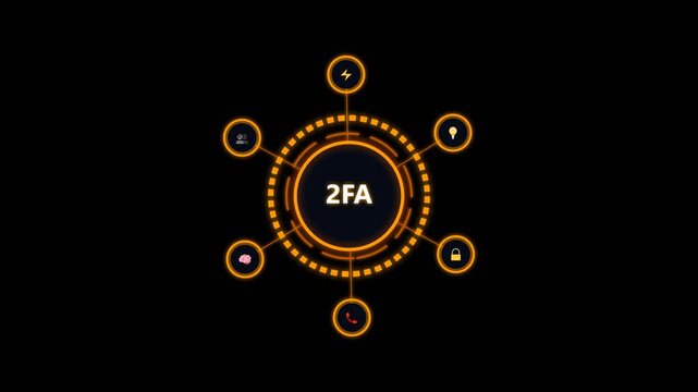 2fa security authentication concept showing glowing orange hud on a black background