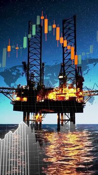 CRUDE OIL STOCK MARKET - Global, Economic, Industrial & Finance Market Energy Crisis. Crude Oil Pumpjack Extracting Petroleum. Supply/Demand Data. Oil Market, Logistics, Corporate & Business Graphics