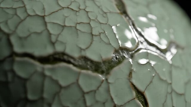 Closeup Macro Shot of Cracked Green Ceramic Glaze Texture.