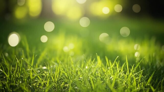 Sunlight filtering through green grass with bokeh effect.