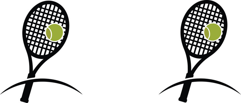 Minimalist tennis racket silhouettes with curved baseline arc for sports club and athletic tournament promotional visuals