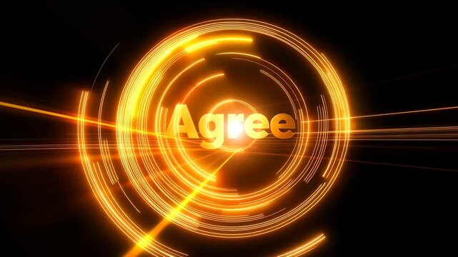 Agreement in Golden Orbit: The word Agree is illuminated at the center of swirling golden rings, conveying a sense of consensus and technological advancement.