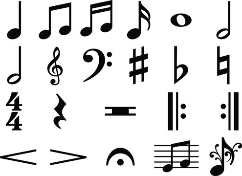 Music Notes and Symbols Silhouette Icons Set - Black Vector Collection

