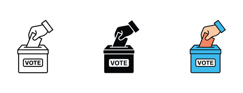 Election voting symbol with hand placing ballot into box representing democracy polling and civic engagement in vector illustration style