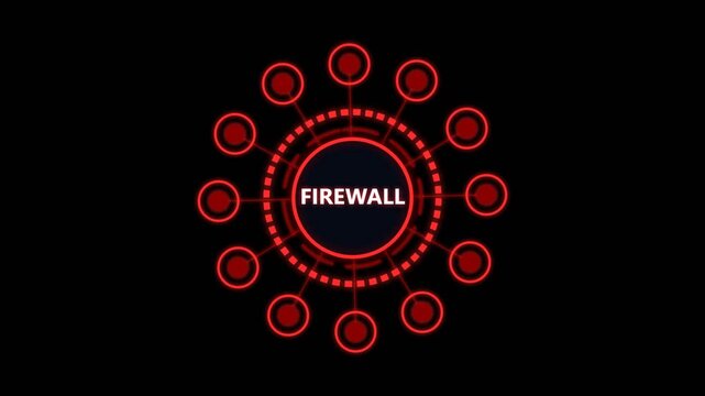 firewall network security interface with glowing red digital elements on a black background