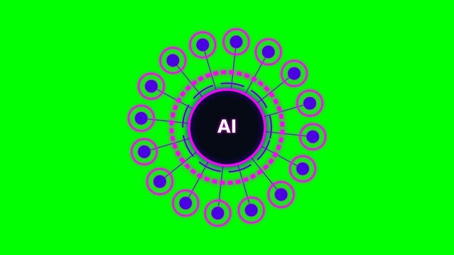artificial intelligence ai logo icon with a futuristic hud interface on green screen